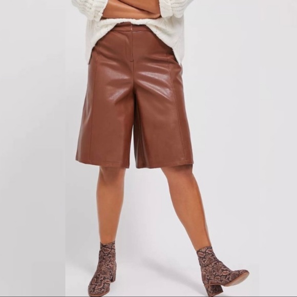 ANTHROPOLOGIE Avec Les Filles Davina Brown Faux Leather Culottes Wide Leg Size S - Picture 3 of 15